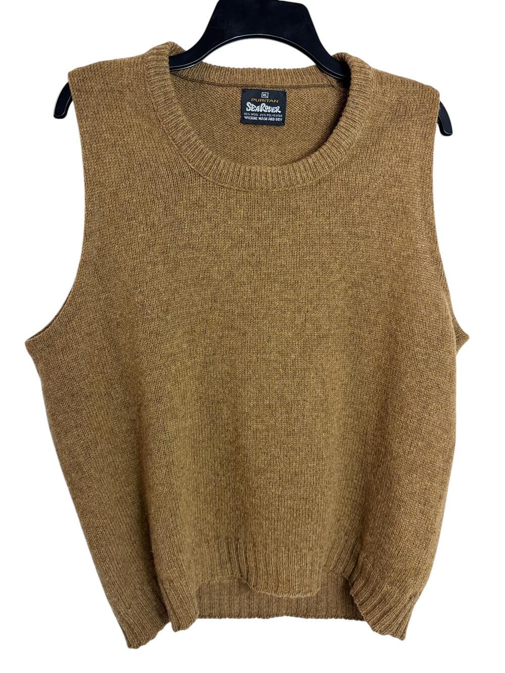 Puritan Sweater Vest Mens XL Brown Wool Blend Crew Neck Knit SeaRover Pullover